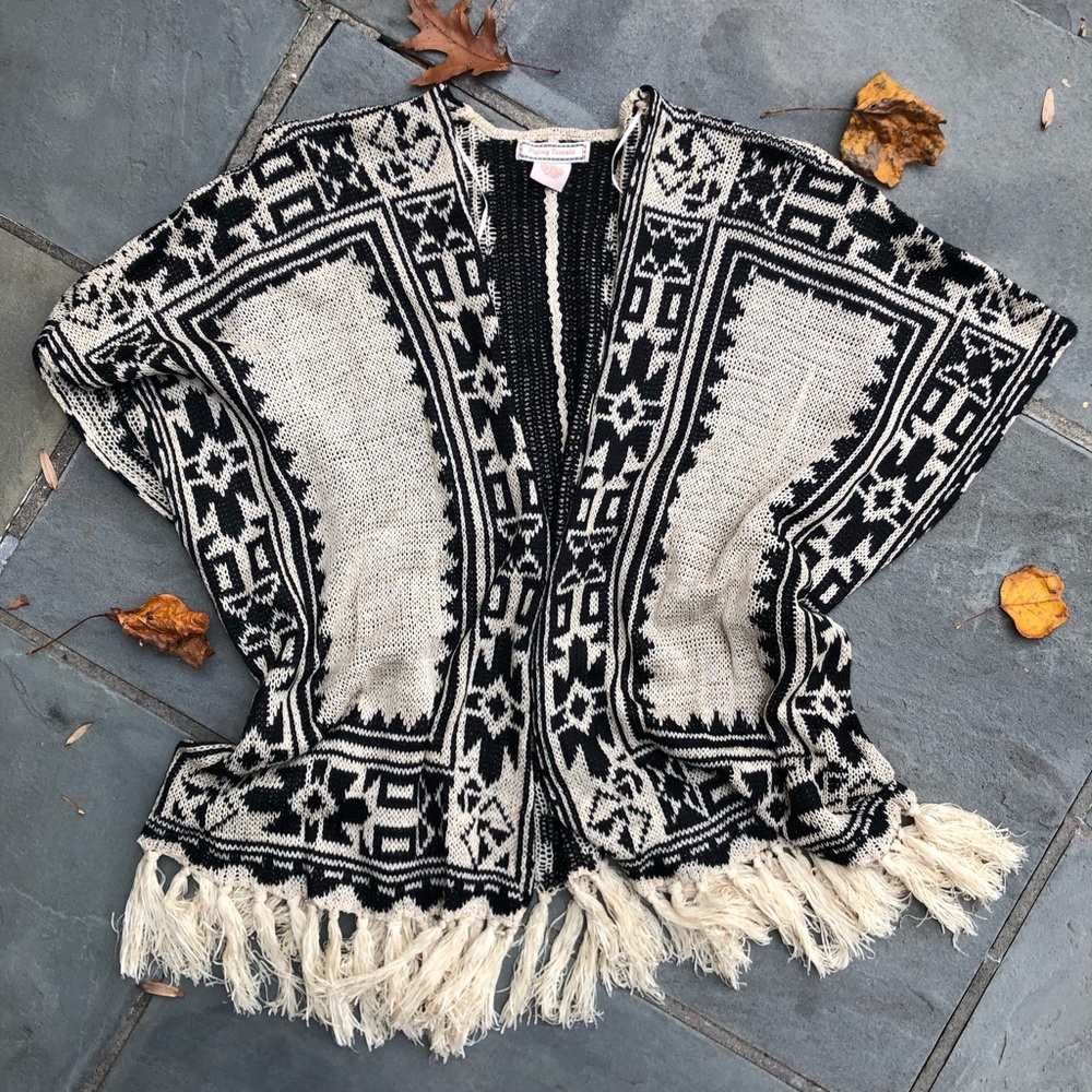 Southwest style oversized knit open front cardigan
